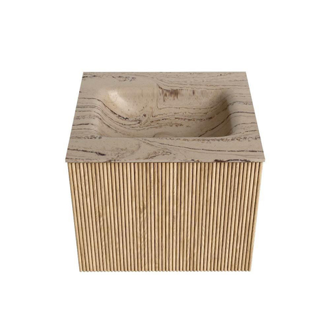 MONDIAZ KURVE-DLUX 50cm badmeubel kleur Oak met 1 lade en 0 deuren. Wastafel GRUNNE Midden zonder kraangat Arena. SW1431069