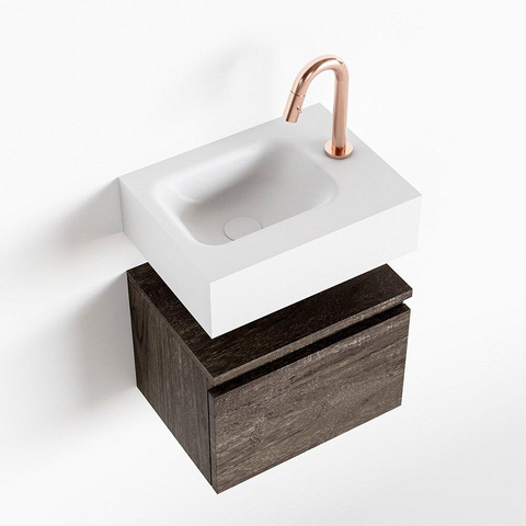 MONDIAZ ANDOR Toiletmeubel 40x30x30cm met 1 kraangaten 1 lades dark brown mat Wastafel Lex links Solid Surface Wit SW474290