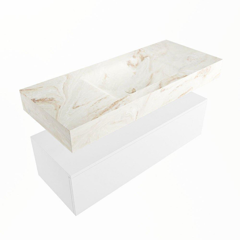 Mondiaz ALAN-DLUX Ensemble de meuble - 110cm - meuble Talc mat - 1 tiroir - Lavabo Cloud Frappe suspendu - vasque Centre - 1 trou de robinet SW805290