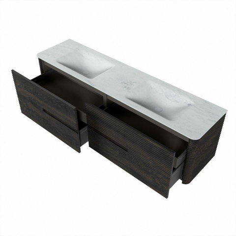 Mondiaz CIRO-DLUX Badkamermeubelset - 180x45x50cm - Solid surface wastafel Opalo - 2 wasbak Dubbel - zonder kraangaten - 4 lades - Shadow SW1532441