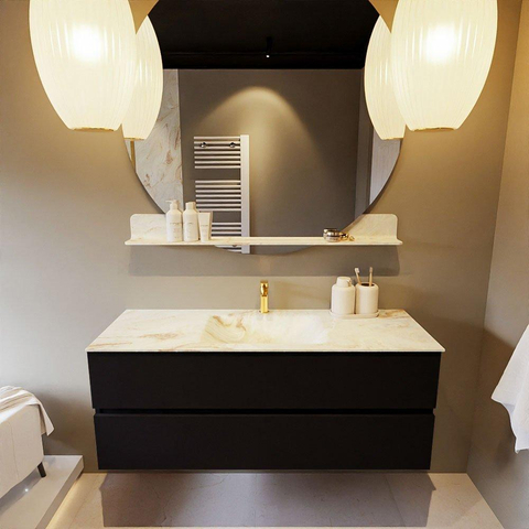 MONDIAZ VICA-DLUX Ensemble meuble de salle de bains - 130cm - meuble bas Urban - 2 tiroirs - lavabo encastré Cloud au milieu - 1 trou de robinet - version haute 60cm - Frappe SW1088658