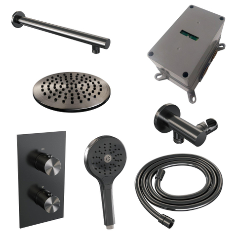 Brauer Gunmetal Edition Ensemble de douche de tête encastré - douche de tête 20cm - bouton lisse - douchette ronde 3 jets - PVD - gunmetal brossé SW715891