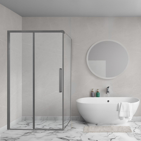 Aqua Vista Lokla Cuadra zijwand - 90x200cm - voor douchecabine - 8mm - helder glas - mat gunmetal (antraciet) SW1175895