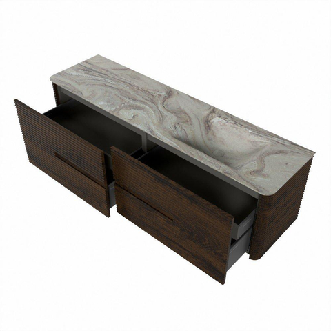 Mondiaz CIRO-DLUX Badkamermeubelset - 170x45x50cm - Solid surface wastafel Glace - 1 wasbak Rechts - zonder kraangaten - 4 lades - Walnut SW1530262