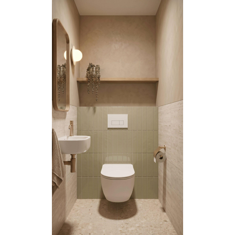 QeramiQ Dely Swirl Toiletset - 36.3x51.7cm - diepspoel - rimless - Geberit UP320 plieger inbouwreservoir - slim zitting - mat witte metalen bedieningsplaat - rechtehoekige knoppen - mat wit SW1413314