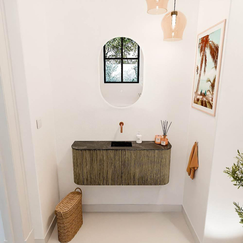 Mondiaz JOYA-DLUX Meuble de salle de bains 103.2cm - arrondis gauche et droite couleur Dusk - Vasque FAYE position Milieu Sans trou de robinet couleur Lava SW1423268