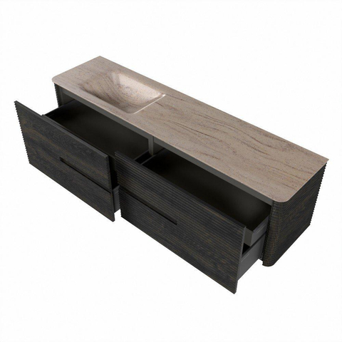 Mondiaz CIRO-DLUX Meuble de salle de bains complet - 180x45x50cm - Plan-vasque Solid surface Saba - 1 vasque à gauche - 1 trou de robinet - 4 tiroirs - Shadow SW1532784