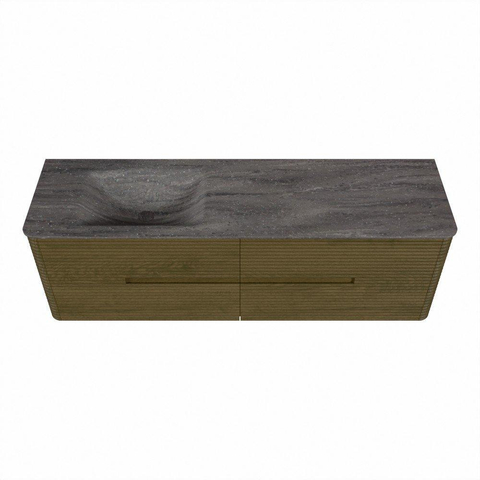 Mondiaz CIRO-DLUX Badkamermeubelset - 160x45x50cm - Solid surface wastafel Oza - 1 wasbak Links - 1 kraangat - 4 lades - Dusk SW1533313