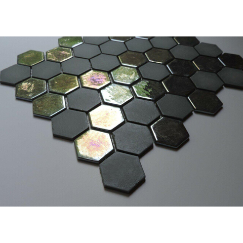 The Mosaic Factory Valencia mozaïektegel - 27.6x32.9cm - wandtegel - Zeshoek/Hexagon - Gerecycled glas Khaki mat/glans SW374591