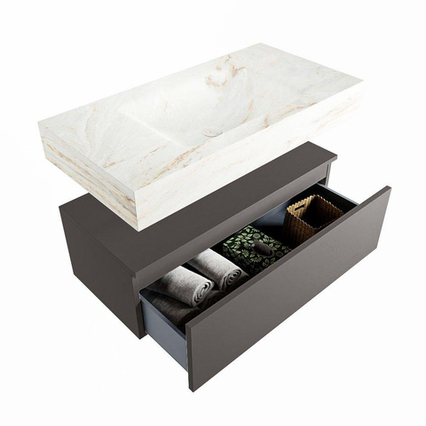 MONDIAZ ALAN - DLUX Badkamermeubelset - 90cm - onderkast - Dark grey - 1 lade - vrijhangende wastafel - wasbak midden - 1 kraangat - Frappe SW804918
