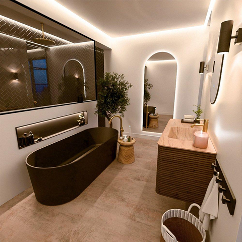 Mondiaz CIRO-DLUX Ensemble de meubles de salle de bains - 120x45x50cm - Plan vasque en solid surface Saba - 1 lavabo à droite - 1 trou de robinet - 2 tiroirs - Dusk SW1533334