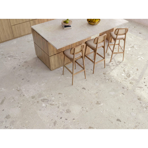 Modano Palma Lura vloer- en wandtegel - 90x90cm - 9mm - gerectificeerd - R10 - terrazzo - mat ivory (beige) SW1601930