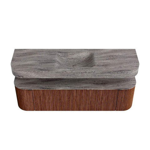 MONDIAZ THOR-DLUX 160cm meuble de salle de bains arrondi gauche + droite couleur Ruby avec 1 tiroir et 2 portes. Vasque suspendue CLOUD Milieu 1 trou de robinet couleur Oza. SW1465305