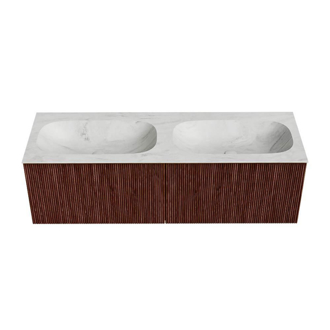 Mondiaz KURVE-DLUX Ensemble de meubles de salle de bains - 140x46x40cm - 2 tiroirs - vasque solid surface - double - sans trou de robinet - Ruby SW1415890