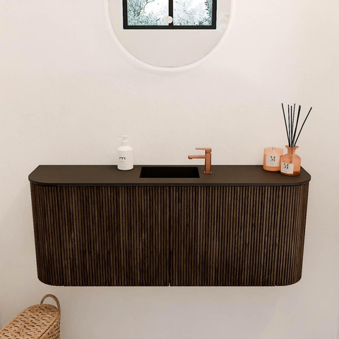 Mondiaz JOYA 103.2cm toiletmeubel - ronding links en rechts kleur Walnut - Wastafel FAYE positie Midden 1 kraangat kleur Urban. SW1421371