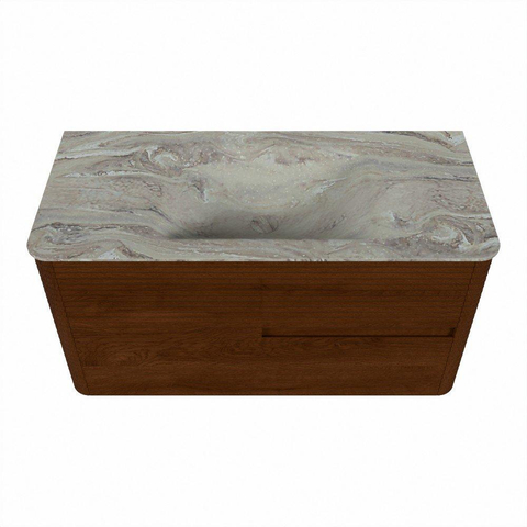Mondiaz CIRO-DLUX Badkamermeubelset - 100x45x50cm - Solid surface wastafel Glace - 1 wasbak Midden - 1 kraangat - 2 lades - Ruby SW1531642