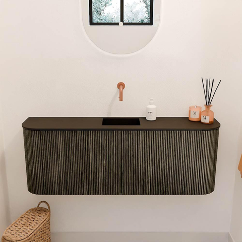 Mondiaz JOYA Meuble WC 113,2 cm - arrondi à gauche et à droite couleur Shadow - Lavabo FAYE position Milieu Sans trou de robinet couleur Urban. SW1421582