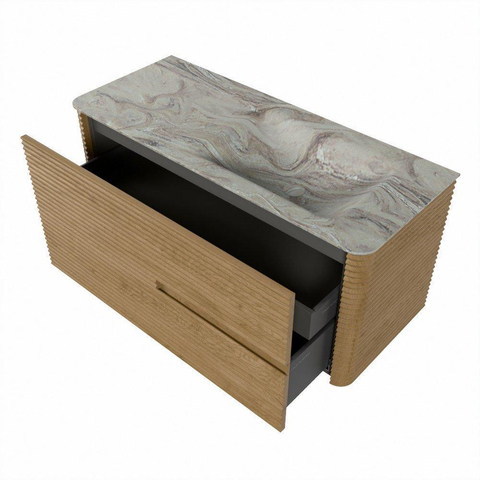 Mondiaz CIRO-DLUX Badkamermeubelset - 110x45x50cm - Solid surface wastafel Glace - 1 wasbak Rechts - 1 kraangat - 2 lades - Oak SW1530803