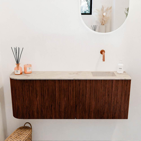 Mondiaz JOYA-DLUX 111.6cm toiletmeubel - ronding links kleur Ruby - Wastafel FAYE positie Rechts Zonder kraangat kleur Frappe. SW1423562