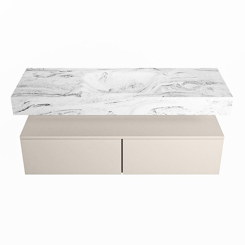 Mondiaz ALAN-DLUX Ensemble de meuble - 130cm - meuble Linen mat - 2 tiroirs - Lavabo Cloud Glace suspendu - vasque Centre - 1 trou de robinet SW805954