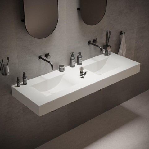 Ideavit SolidVolo Wastafel 140x48x11cm 0 kraangaten Solid surface mat wit SW408409
