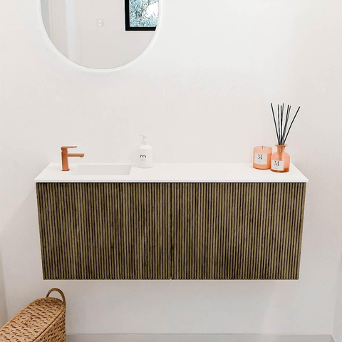Mondiaz JOYA 100cm toiletmeubel - kleur Dusk - Wastafel FAYE positie Links 1 kraangat kleur Talc. SW1421592