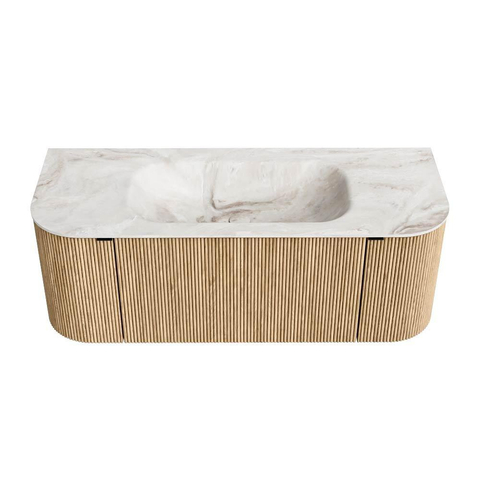 MONDIAZ KURVE-DLUX meuble de salle de bains 120 cm avec module 25 Len R couleur Chêne avec 1 tiroir et 2 portes. Vasque BIG SMALL centrée 1 trou de robinet couleur Frappe. SW1122429