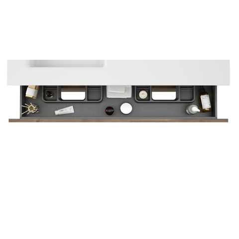 Saniclass Chaci Meuble de salle de bain - 120x46x55cm - lavabo en céramique blanc - 2 vasques ovales - 2 trous de robinet - 2 tiroirs - miroir rectangulaire - noyer (hout) SW724521