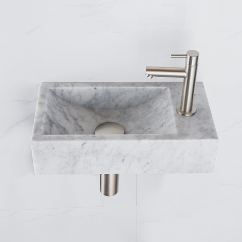 Saniclass Fuente pack lave-mains – rectangulaire – 40 x 22 x 10 cm – pierre naturelle blanche – robinet inox SW1111496