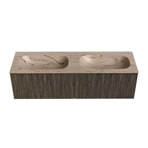 MONDIAZ KURVE-DLUX 150cm badmeubel kleur Shadow met 2 lades en 0 deuren. Wastafel STOR SMALL Dubbel 2 kraangaten Arena. SW1431355