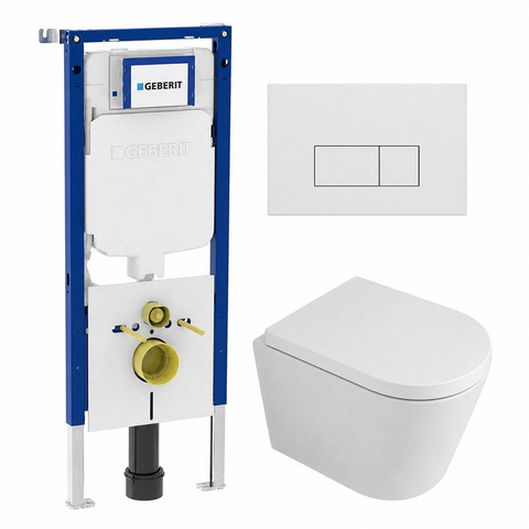 QeramiQ Dely Toiletset - 36.3x51.7cm - diepspoel - rimless - Geberit UP720 inbouwreservoir - softclose toilet zitting - 35mm - mat witte bedieningsplaat - rechthoekige knoppen - mat wit SW1428007