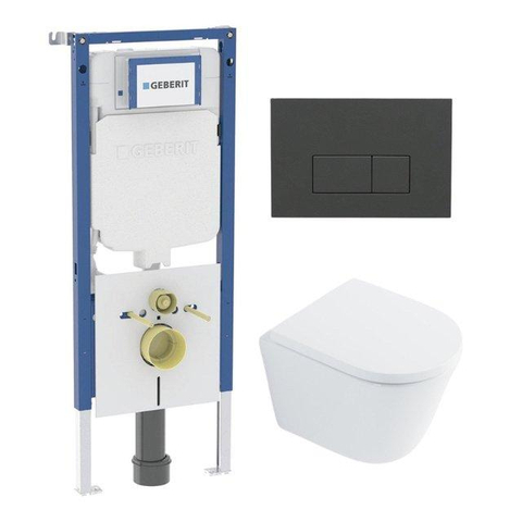QeramiQ Dely Pack WC - 36,3x51,7cm - à fond creux - sans bride - réservoir encastré Geberit UP720 - abattant WC à fermeture douce - plaque de déclenchement gris clair - boutons ronds - beige mat SW1428158