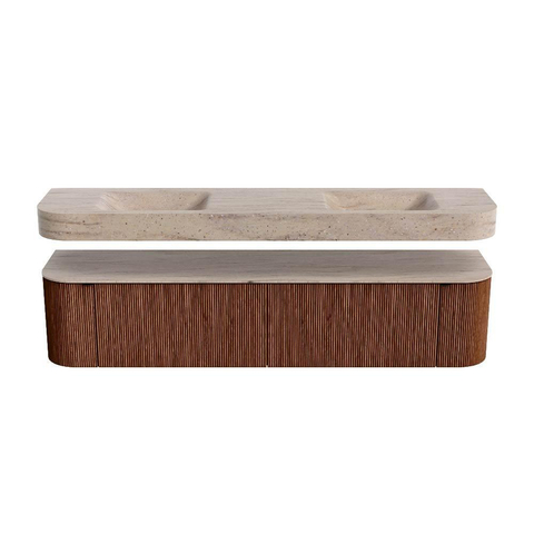 MONDIAZ THOR-DLUX 200cm meuble de salle de bains arrondi gauche + droite couleur Ruby avec 2 tiroirs et 2 portes. Vasque suspendue CLOUD Double 2 trous de robinet couleur Saba. SW1467239