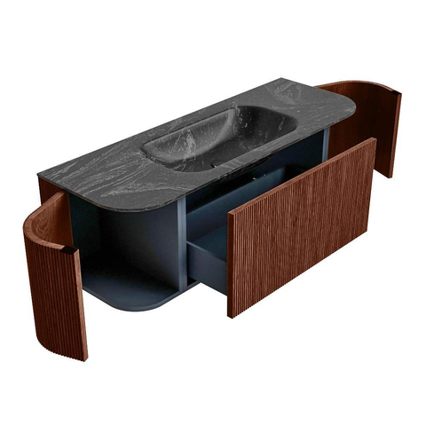 Mondiaz KURVE-DLUX Ensemble meuble de salle de bains - 130x46x40cm - 1 tiroir - 2 portes - lavabo solid surface - central - sans trou de robinet - Ruby SW1416033