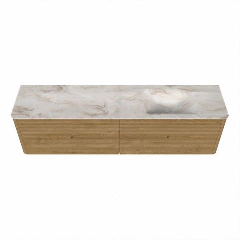 Mondiaz CIRO-DLUX Meuble de salle de bains - 190x45x50cm - Plan vasque solid surface Frappe - 1 lavabo à droite - sans trous de robinet - 4 tiroirs - Chêne SW1530917