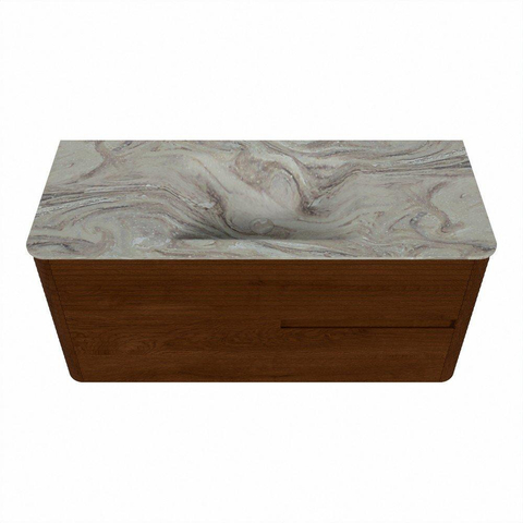 Mondiaz CIRO-DLUX Meuble de salle de bains - 110x45x50cm - Plan vasque solid surface Glace - 1 vasque Centrale - 1 trou de robinet - 2 tiroirs - Ruby SW1531683