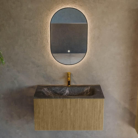 Mondiaz KURVE-DLUX Ensemble de meuble de salle de bains - 80x46x40cm - 1 tiroir - lavabo solid surface - milieu - 1 trou de robinet - Dusk SW1415252