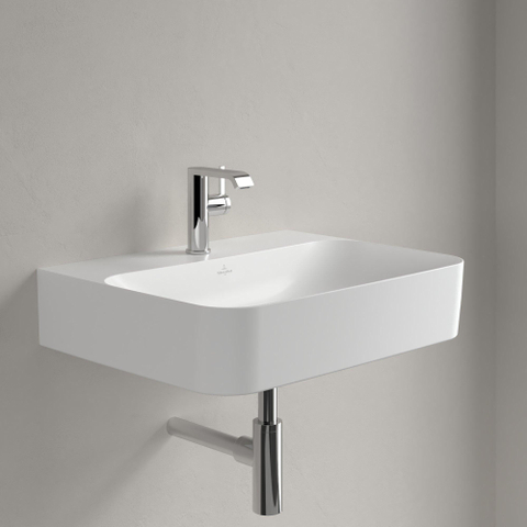 Villeroy & Boch finion wastafel - 1 kraangat - 60x47cm CeramicPlus - met verdekte overloop - Stone White (mat wit) SW209547