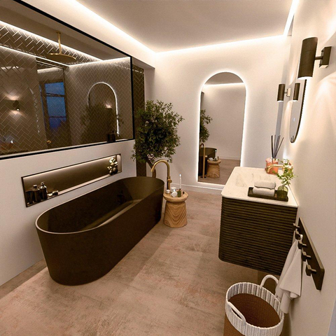 Mondiaz CIRO-DLUX Badkamermeubelset - 100x45x50cm - Solid surface wastafel Opalo - 1 wasbak Midden - zonder kraangaten - 2 lades - Shadow SW1532394