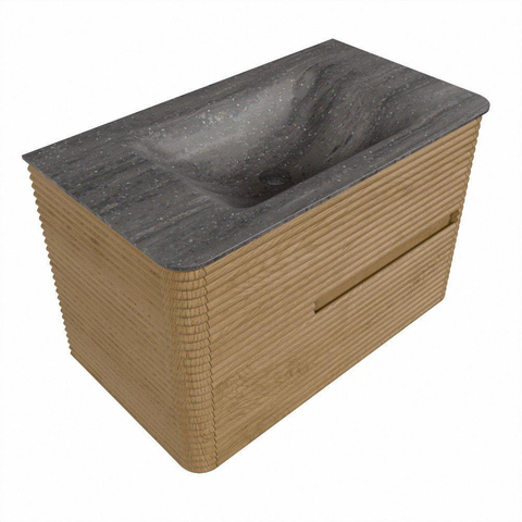Mondiaz CIRO-DLUX Badkamermeubelset - 80x45x50cm - Solid surface wastafel Oza - 1 wasbak Midden - zonder kraangaten - 2 lades - Oak SW1531103