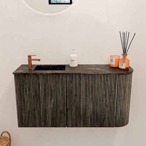 Mondiaz JOYA-DLUX 81.6cm toiletmeubel - ronding rechts kleur Shadow - Wastafel FAYE positie Links 1 kraangat kleur Lava. SW1422856