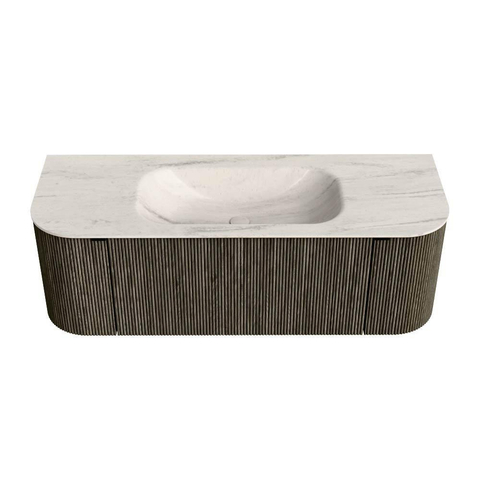 MONDIAZ KURVE-DLUX Meuble de salle de bains 130cm arrondi Gauche + Droite couleur Shadow avec 1 tiroir et 2 portes. Lavabo BIG SMALL Central 1 trou de robinet Meli. SW1431771