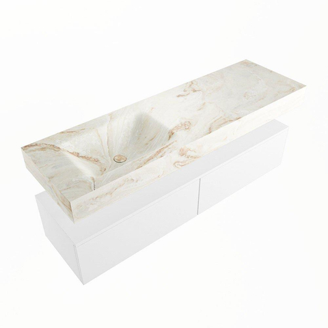 Mondiaz ALAN-DLUX Ensemble de meuble - 150cm - meuble Talc mat - 2 tiroirs - Lavabo Cloud Frappe suspendu - vasque Gauche - 1 trou de robinet SW805308