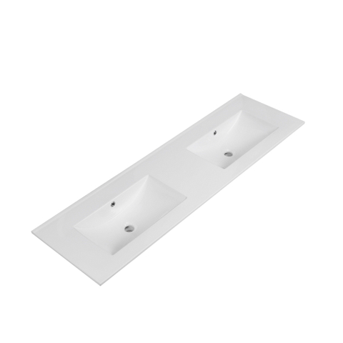 Saniclass Vygo Meubelwastafel - 161.5x46x2cm - overloop - 2 wasbakken - 0 kraangaten - keramiek - glans wit SW1471934