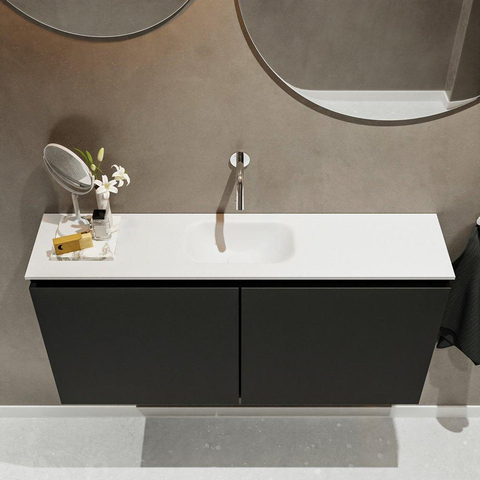 MONDIAZ TURE Toiletmeubel 100x23x50cm met 0 kraangaten 2 deuren urban mat Wastafel Eden midden Solid Surface Wit SW474907