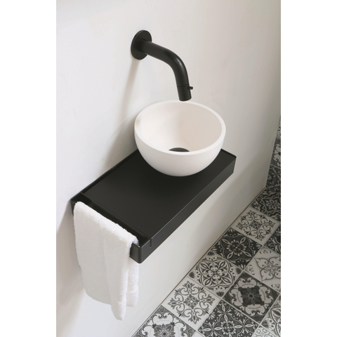 Ink Jazz XS lave-mains – rond – 36 x 20 cm – polystone blanc mat – vasque à droite – cadre et tablette noir mat SW541204