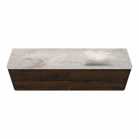 Mondiaz CIRO-DLUX Meuble de salle de bains - 180x45x50cm - Plan-vasque solid surface Frappe - 1 vasque à droite - sans trous de robinet - 4 tiroirs - Noyer SW1530221