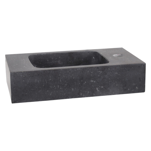 Differnz Bombai fonteinset - 40x22x9cm - Rechthoek - 1 kraangat - Gebogen matte chromen kraan - met zwart frame - Natuursteen Zwart SW373217