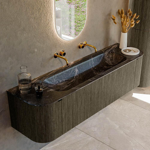 Mondiaz KURVE-DLUX Ensemble de meuble de salle de bains - 170x46x40cm - 1 tiroir - 2 portes - vasque solid surface - central - sans trou de robinet - Shadow SW1414669