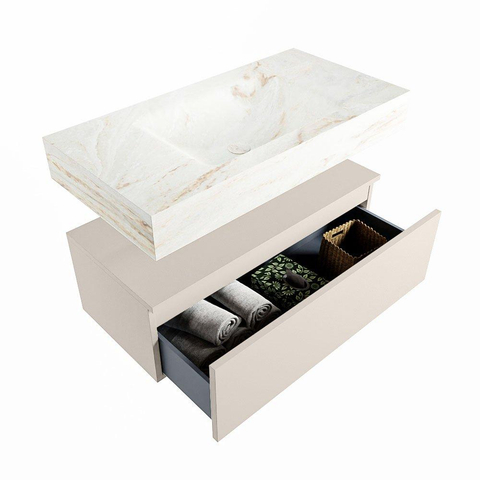 MONDIAZ ALAN - DLUX Badkamermeubelset - 90cm - onderkast - Linen - 1 lade - vrijhangende wastafel - wasbak midden - 1 kraangat - Frappe SW805443